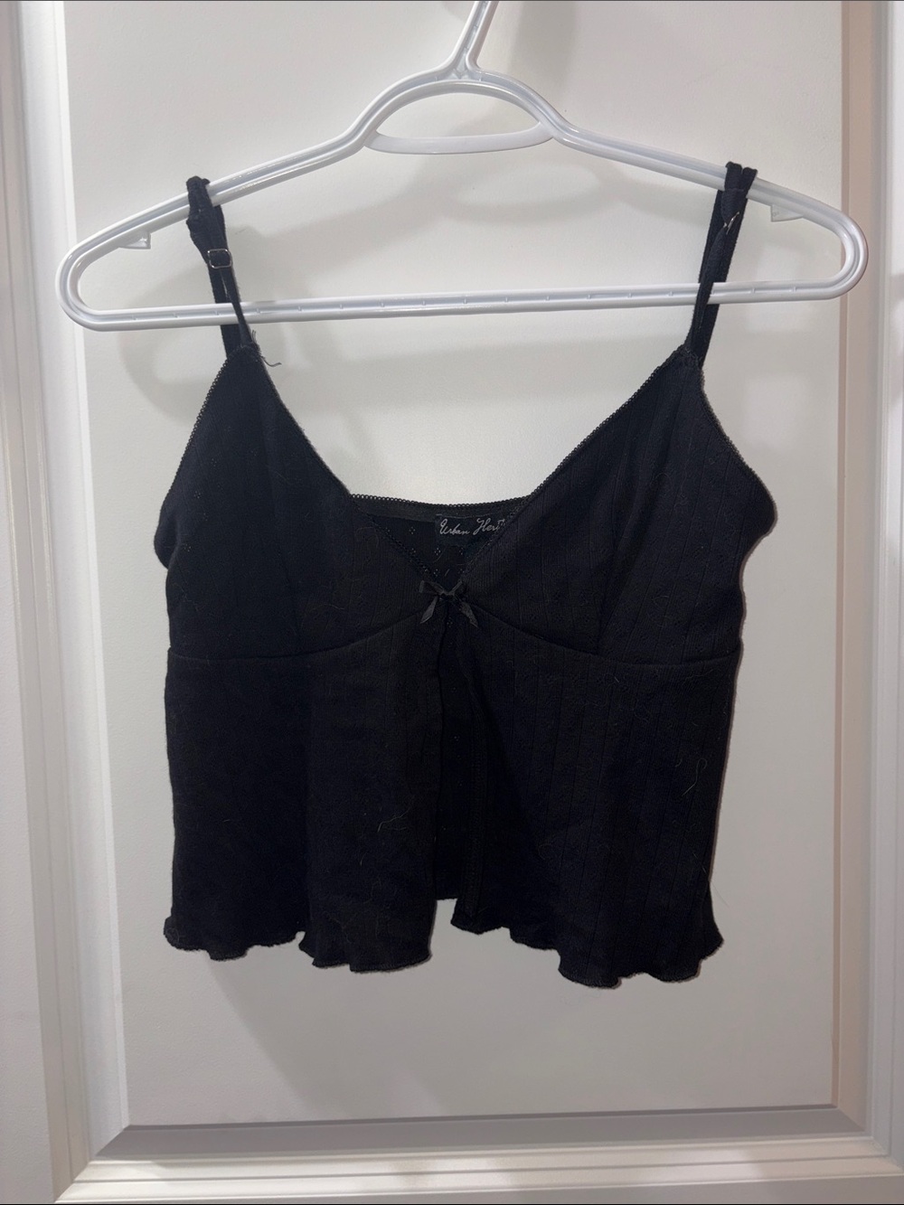 Urban Heritage Black Ribbed Knit Cami with Front Tie